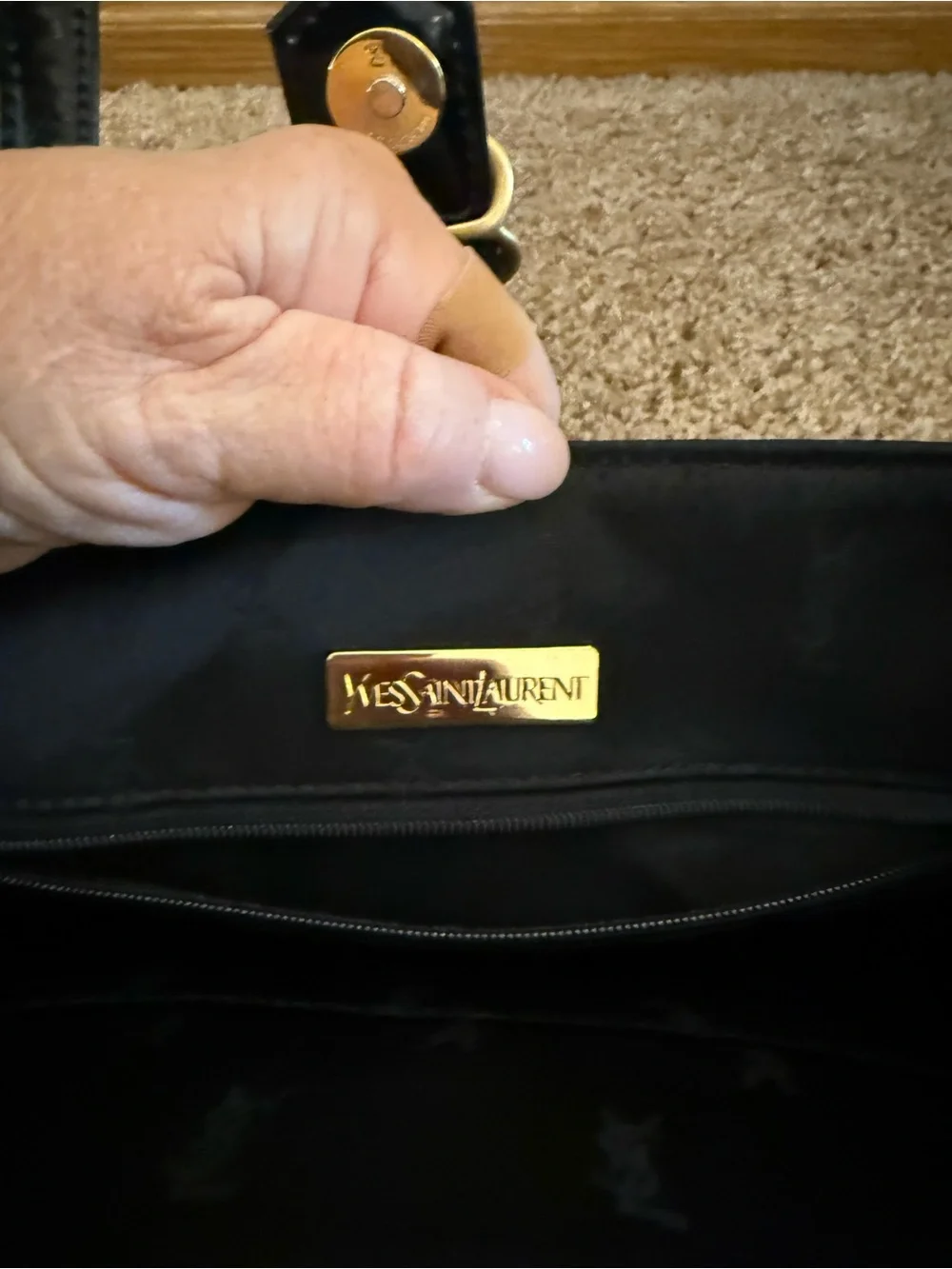 Yves Saint Laurent Black Shoulder Bag with Gold Heart Clasp